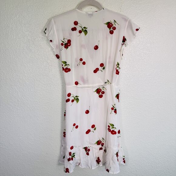 Rails Koreen Wrap Dress Womens Small Cherry Bloom Print Ruffle Summer Tie White - Picture 2 of 14